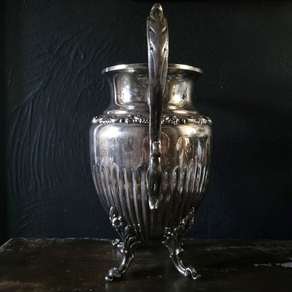Heavy Antique Silverplate Pitcher Ornate with Decorative Feet - Picture 5 of 8